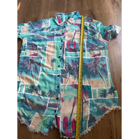 TORRID SLEEP Women's 3X Colorful Tropical Palm Beach Button Sleep Fringe Shirt - Picture 4 of 6